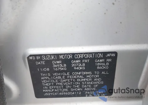 2009 Suzuki Sx4 Sport/Sport Technology z USA, uszkodzony, nr VIN JS2YC414696204112